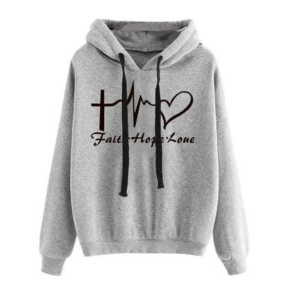 Heart Print Hoodie Sweatshirt Pullover Tops Women Long Sleeve Sports Clothes null