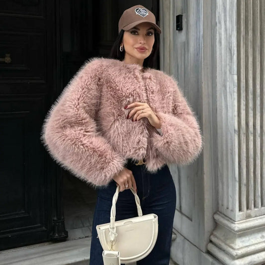 Polyester Imitation Fur Women's Short Cardigan Coat null