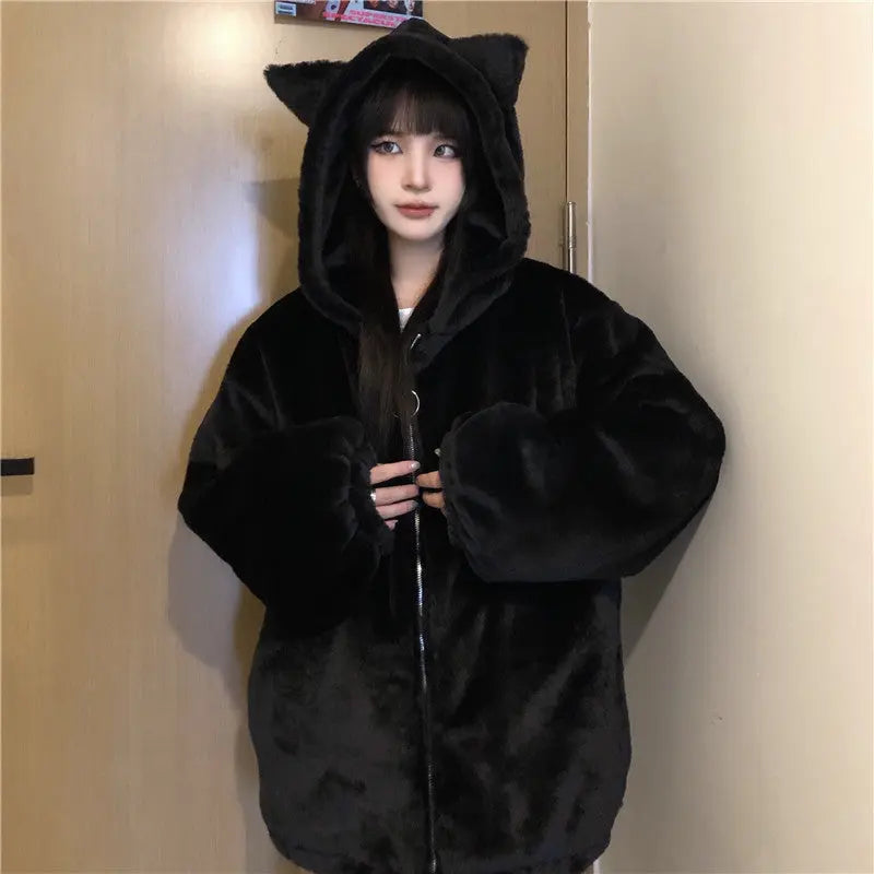 Thickened Ears Furry Coat Cotton Clothes Women's Clothes null