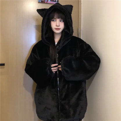 Thickened Ears Furry Coat Cotton Clothes Women's Clothes null