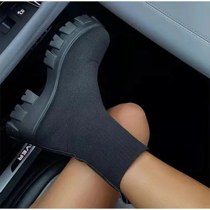 Women Sock Boots Platform Chunky Heels Shoes null