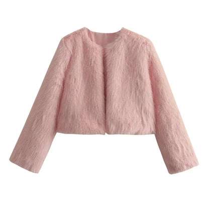 Polyester Imitation Fur Women's Short Cardigan Coat null