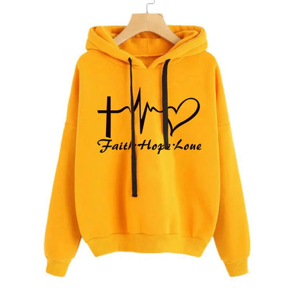 Heart Print Hoodie Sweatshirt Pullover Tops Women Long Sleeve Sports Clothes null