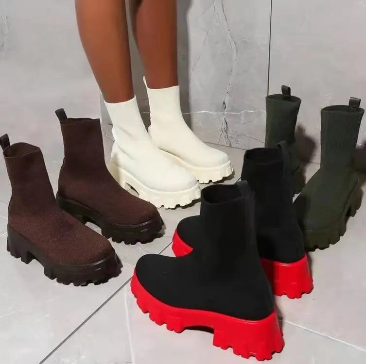 Women Sock Boots Platform Chunky Heels Shoes null