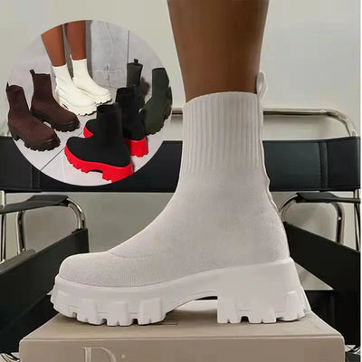 Women Sock Boots Platform Chunky Heels Shoes null